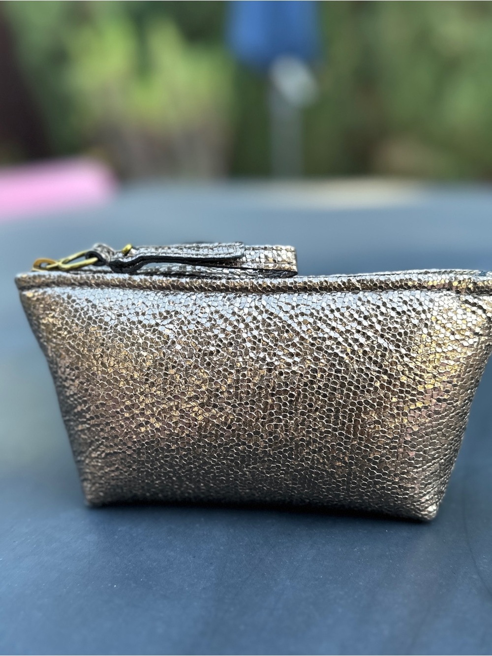 NWT Madewell Piazza Zip Pouch in
Metallic Leather
